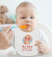 BK Kids Üj Bej Aylık Tasarımlı Beyaz Bebek Body Zıbın ve Mama Önlüğü Hediye Seti-1