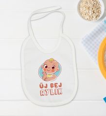 BK Kids Üj Bej Aylık Tasarımlı Beyaz Bebek Body Zıbın ve Mama Önlüğü Hediye Seti-1