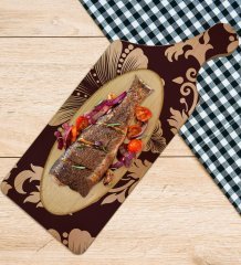 BK Gift Retro Motif Tasarımlı Dikdörtgen Şeklinde Doğal Ahşap Servis ve Sunum Tabağı Model 7