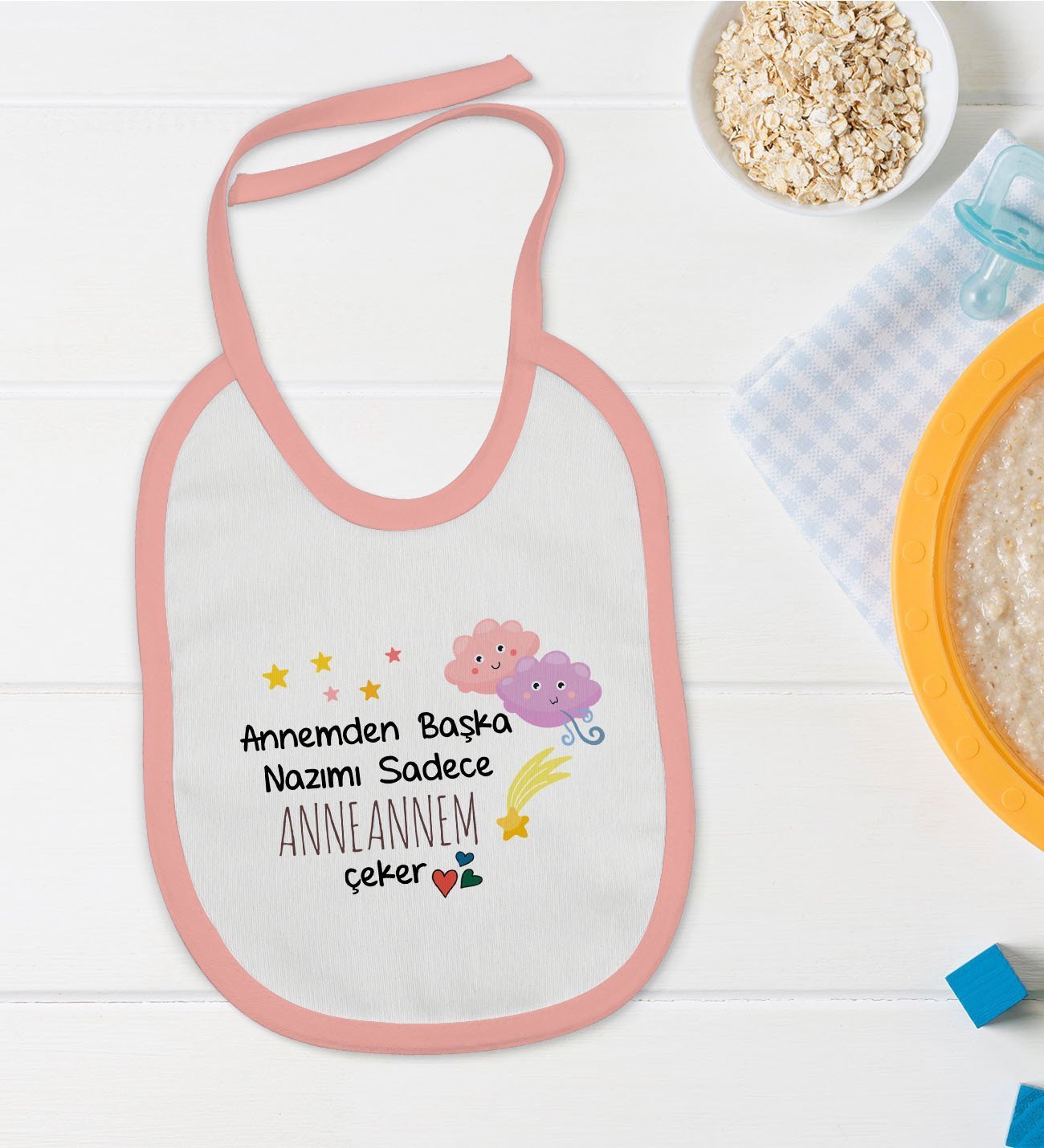 BK Kids Anneannem Tasarımlı Pembe Bebek Mama Önlüğü