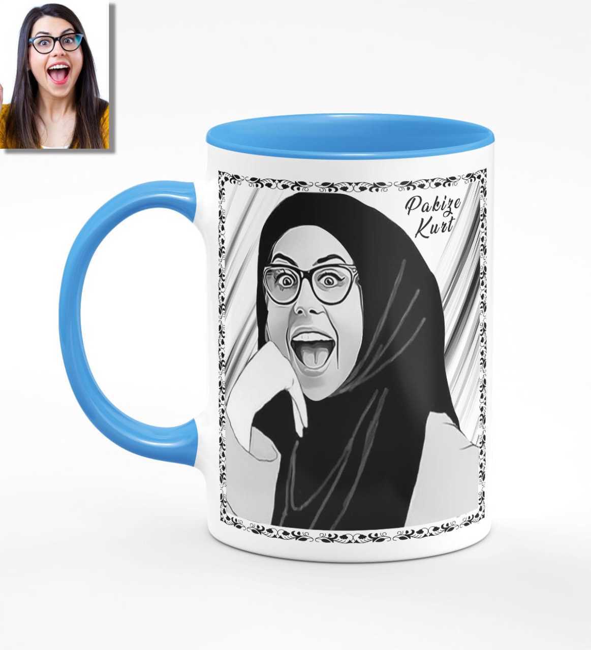 Kişiye Özel Türbanlı Karikatürlü Mavi Kupa Bardak 40m726