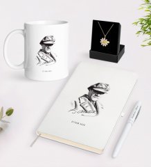 Kişiye Özel Atatürk Temalı Beyaz Kupa Defter Kalem ve İsimli Papatya Kolye Hediye Seti-17