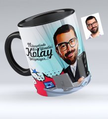 Kişiye Özel Bay Genel Müdür Karikatürlü Siyah Kupa Bardak - 1