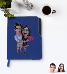 Kişiye Özel Sevgililer Karikatürlü Lacivert Termo Deri Defter-108