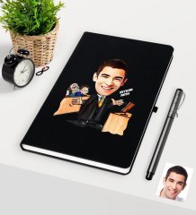Kişiye Özel Bay Avukat Karikatürlü Siyah Defter Kalem Seti - 3