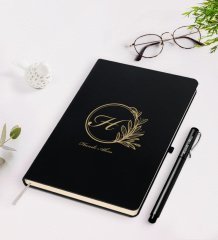 Kişiye Özel Baş Harf İsim Tasarımlı Siyah Defter Kalem Seti-8