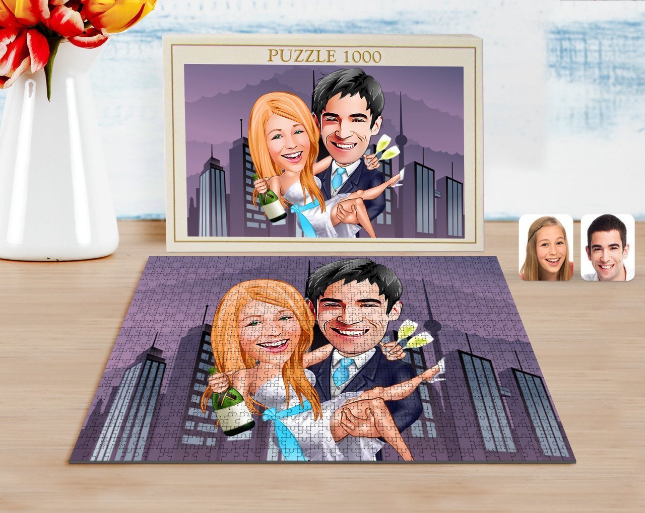 Kişiye Özel Evleniyoruz Karikatürlü 1000 Parça Profesyonel Puzzle-4