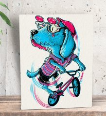 BK Gift Bisikletçi Köpek Tasarımlı Dekoratif Mini Kanvas Tablo 15x20cm-1