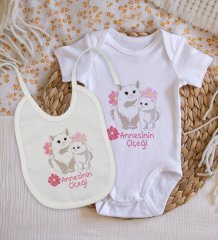 BK Kids Annesinin Çiçeği Tasarımlı Bebek Body Zıbın ve Mama Önlüğü Hediye Seti - Model 1