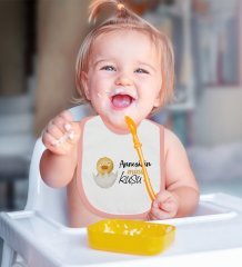 BK Kids Annesinin Minik Kuşu Tasarımlı Pembe Bebek Mama Önlüğü