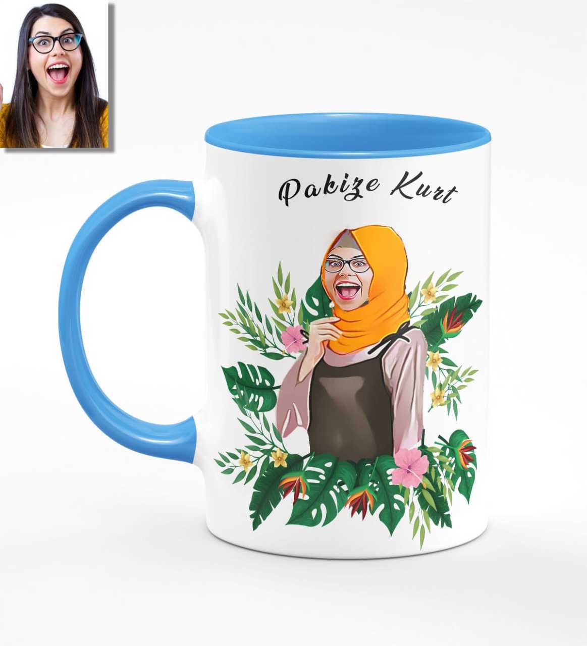 Kişiye Özel Türbanlı Karikatürlü Mavi Kupa Bardak 39m725
