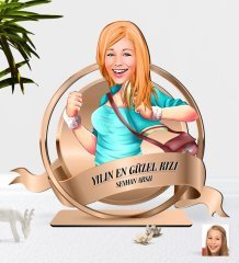 Kişiye Özel Kadın Karikatürlü 3D Ahşap Biblo Plaket-52