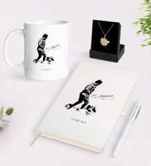 Kişiye Özel Atatürk Temalı Beyaz Kupa Defter Kalem ve İsimli Papatya Kolye Hediye Seti-16