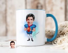 Bk Gift Kişiye Özel Amerikan Futbolcusu Karikatürlü Mavi Kupa Bardak-12, Sevgiliye Hediye, Arkadaşa Hediye