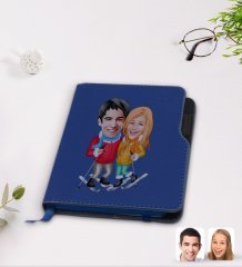 Kişiye Özel Sevgililer Karikatürlü Lacivert Termo Deri Defter-107