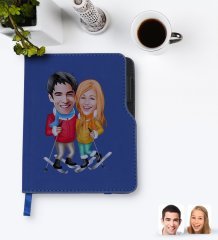 Kişiye Özel Sevgililer Karikatürlü Lacivert Termo Deri Defter-107