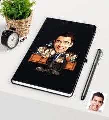 Kişiye Özel Bay Avukat Karikatürlü Siyah Defter Kalem Seti - 2