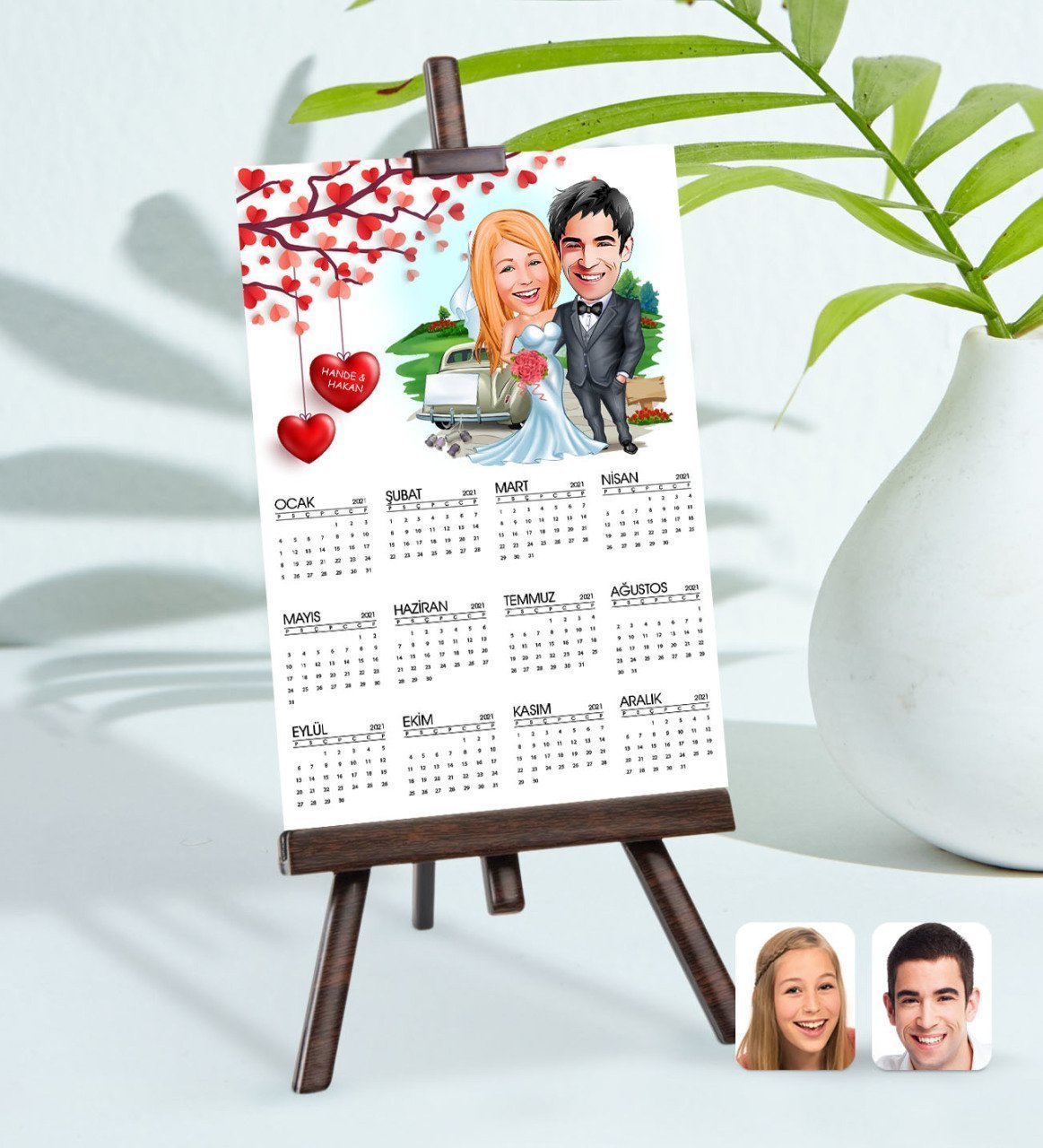 BK Gift Kişiye Özel 15x21 cm Fotoğraf Kartlı Evleniyoruz Karikatürlü Şövaleli 2023 Takvim -1