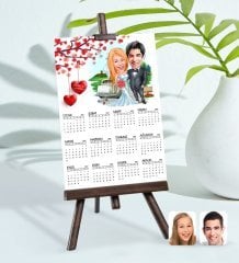 BK Gift Kişiye Özel 15x21 cm Fotoğraf Kartlı Evleniyoruz Karikatürlü Şövaleli 2023 Takvim -1