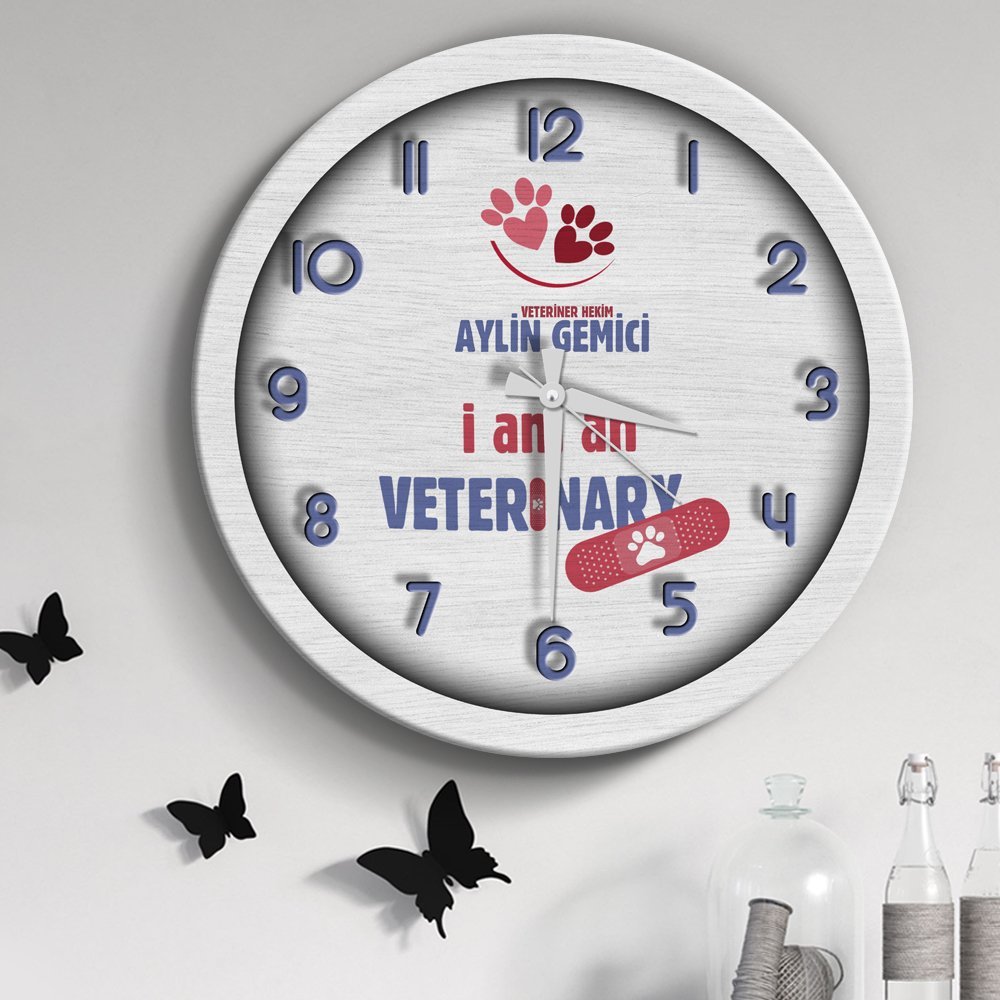Kişiye Özel Mesleki Veteriner Hekim Ahşap Duvar Saati - 1