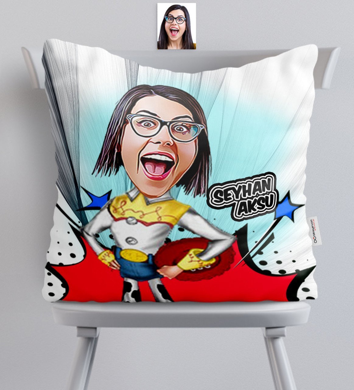 Kişiye Özel Bayan Toy Story Karikatürlü Saten Yastık