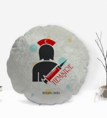Kişiye Özel İsimli Hemşire Tasarımlı Dekoratif Kırlent Yastık-3