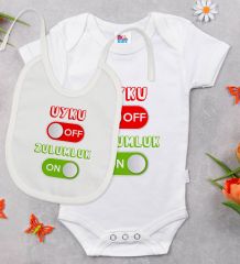BK Kids Uyku Off Tasarımlı Beyaz Bebek Body Zıbın ve Mama Önlüğü Hediye Seti-1