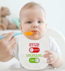 BK Kids Uyku Off Tasarımlı Beyaz Bebek Body Zıbın ve Mama Önlüğü Hediye Seti-1