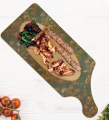 BK Gift Retro Motif Tasarımlı Dikdörtgen Şeklinde Doğal Ahşap Servis ve Sunum Tabağı Model 5
