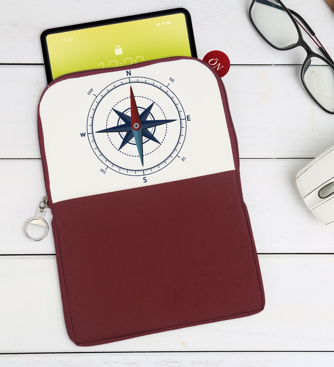 BK Gift Pusula Tasarımlı Taşınabilir Koruyucu Tablet Kılıfı & Organizer Çanta - Bordo-1