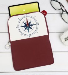 BK Gift Pusula Tasarımlı Taşınabilir Koruyucu Tablet Kılıfı & Organizer Çanta - Bordo-1