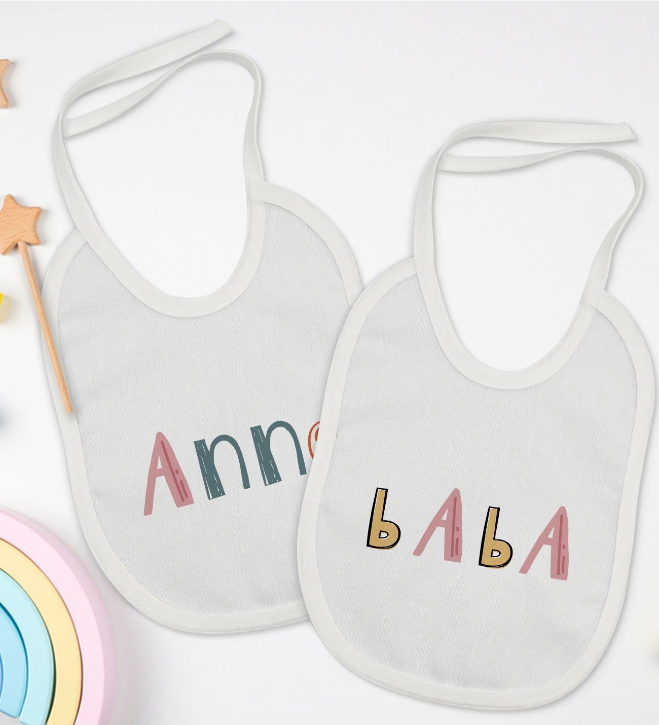 BK Kids Anne ve Baba Tasarımlı 2’li Beyaz Mama Önlüğü-1