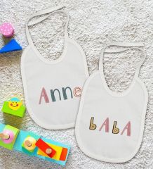 BK Kids Anne ve Baba Tasarımlı 2’li Beyaz Mama Önlüğü-1