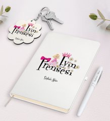 Kişiye Özel Evin Prensesi Beyaz Defter Kalem ve Anahtarlık Hediye Seti-3