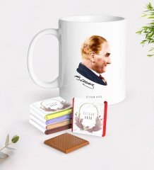 Kişiye Özel Atatürk Temalı Beyaz Kupa ve Çikolata Hediye Seti-11