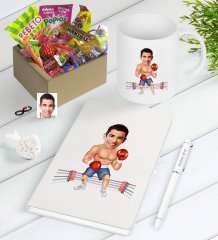Kişiye Özel Bay Boksör Karikatürlü Nostaljik Lezzetler Defter Kalem Kupa Hediye Seti