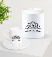 Kişiye Özel İsimli Türk Kahvesi Fincanı ve Seramik Kül Tablası Seti-12