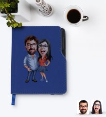 Kişiye Özel Sevgililer Karikatürlü Lacivert Termo Deri Defter-105