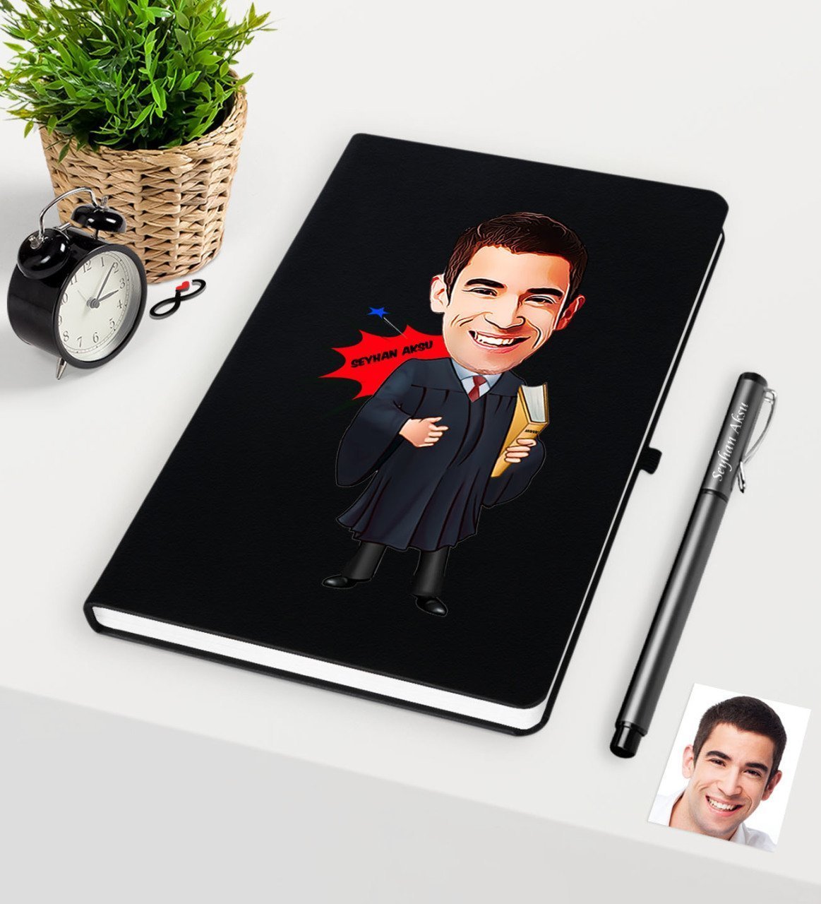 Kişiye Özel Bay Avukat Karikatürlü Siyah Defter Kalem Seti - 1