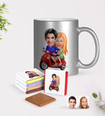 Kişiye Özel Sevgililer Karikatürlü Krom Kupa ve Çikolata Hediye Seti-10