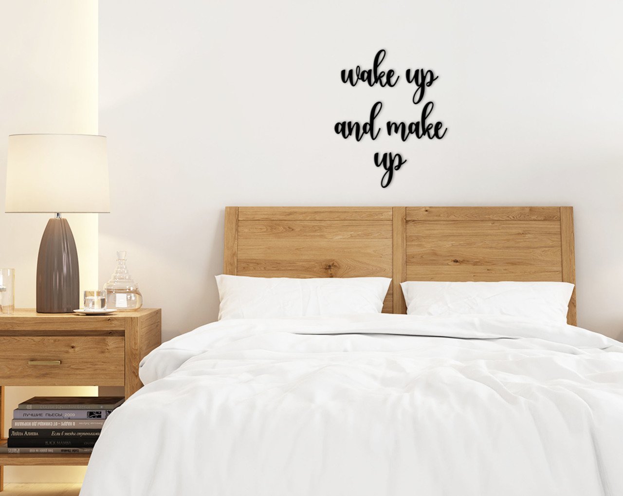 BK Home Wake Up And Make Up Ahşap Duvar Yazısı-1