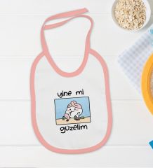 BK Kids Yine Mi Güzelim Tasarımlı Pembe Bebek Body Zıbın ve Mama Önlüğü Hediye Seti-1