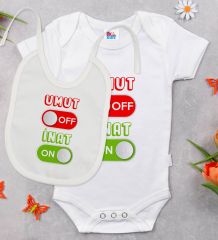 BK Kids Umut Off Tasarımlı Beyaz Bebek Body Zıbın ve Mama Önlüğü Hediye Seti-1
