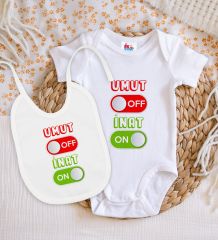 BK Kids Umut Off Tasarımlı Beyaz Bebek Body Zıbın ve Mama Önlüğü Hediye Seti-1