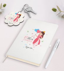 Kişiye Özel Evin Prensesi Beyaz Defter Kalem ve Anahtarlık Hediye Seti-2