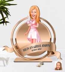 Kişiye Özel Kadın Karikatürlü 3D Ahşap Biblo Plaket-41