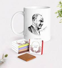 Kişiye Özel Atatürk Temalı Beyaz Kupa ve Çikolata Hediye Seti-10