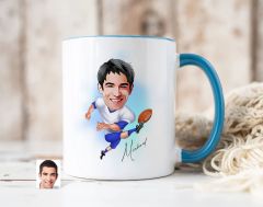 Bk Gift Kişiye Özel Amerikan Futbolcusu Karikatürlü Mavi Kupa Bardak-10, Sevgiliye Hediye, Arkadaşa Hediye