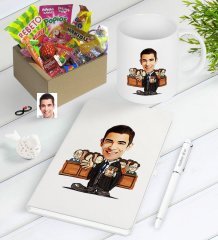 Kişiye Özel Bay Avukat Karikatürlü Nostaljik Lezzetler Defter Kalem Kupa Hediye Seti-2