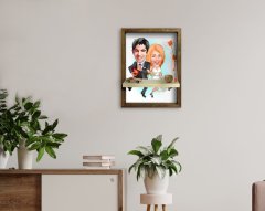 Kişiye Özel Sevgililer Karikatürlü Doğal Masif Ahşap Çerçeveli Tablo Duvar Rafı-15